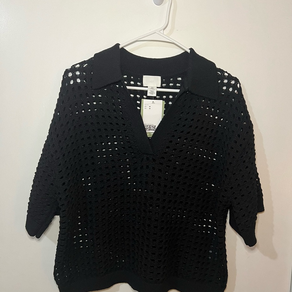 Knit sweater/Pointelle Knit Polo